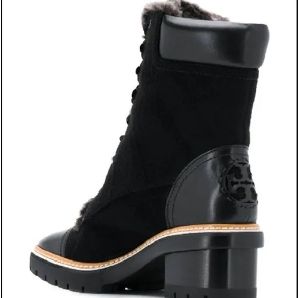 Tory Burch Black Leather Shearling Miller Lug Sole Ankle Booties - 9.5 - Picture 3 of 9